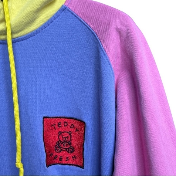 Teddy Fresh LA Streetwear Men’s Pastel Colorblock Hoodie Embroidered Logo Medium - Picture 4 of 10